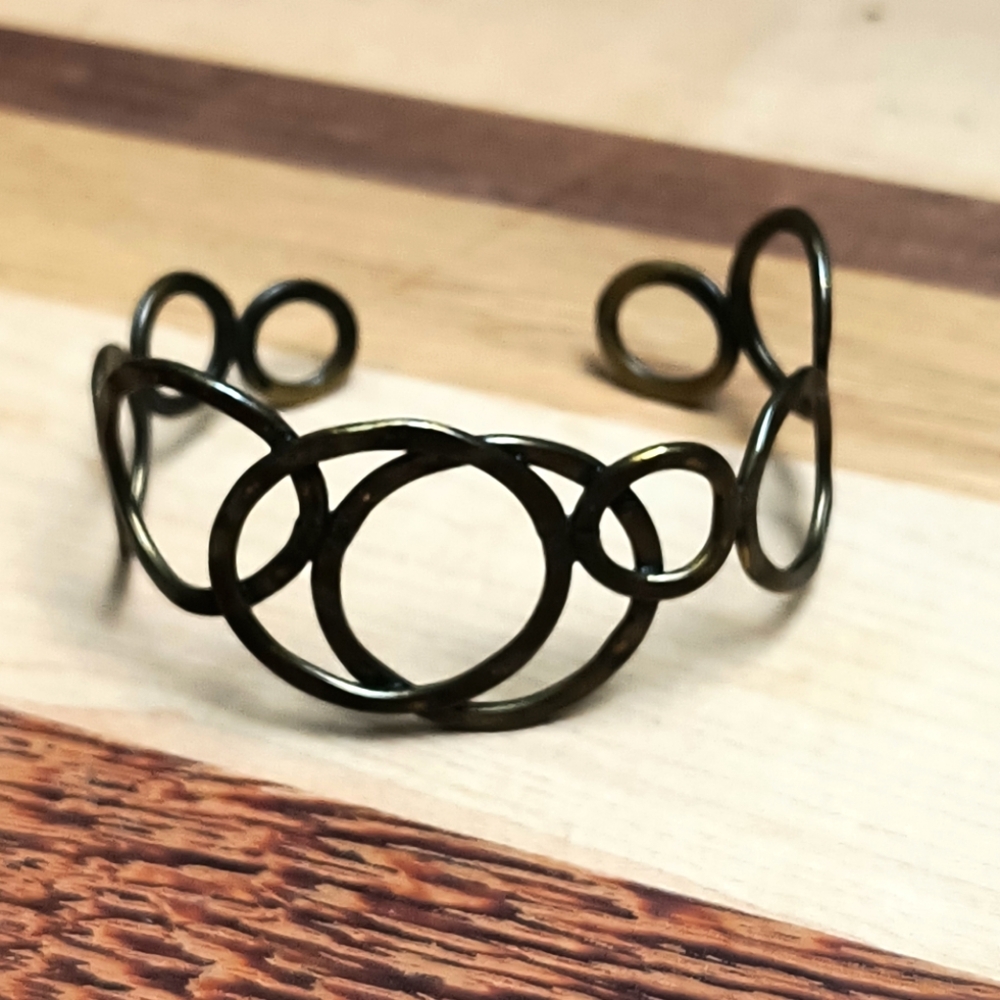 Open Cuff Bracelet Geometric Rare Y2K Old Gold Tone Metal